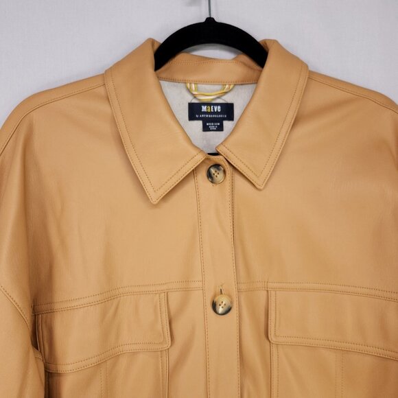 Anthropology Maeve Shirt Jacket Faux Leather Size Medium Button Up Front Pockets - Picture 5 of 13